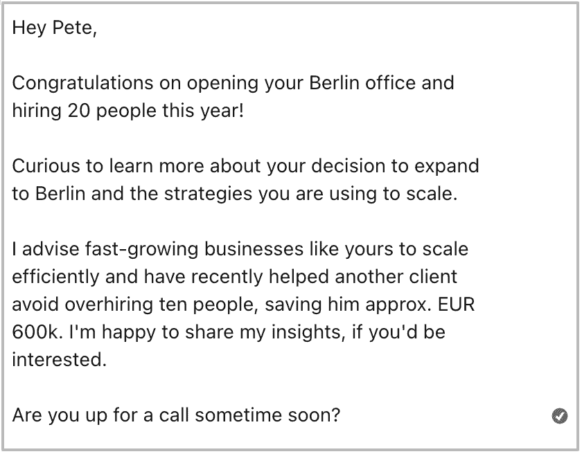example cold email on linkedin